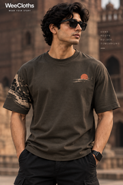 WeeCloths Indian Heritage Wrap charcoal olive T-shirt detail