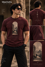 WeeCloths Different Roads heritage maroon fitted T-shirt detail