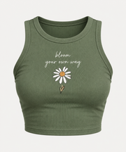 Bloom Your Own Way Olive Green Women's Crop Top