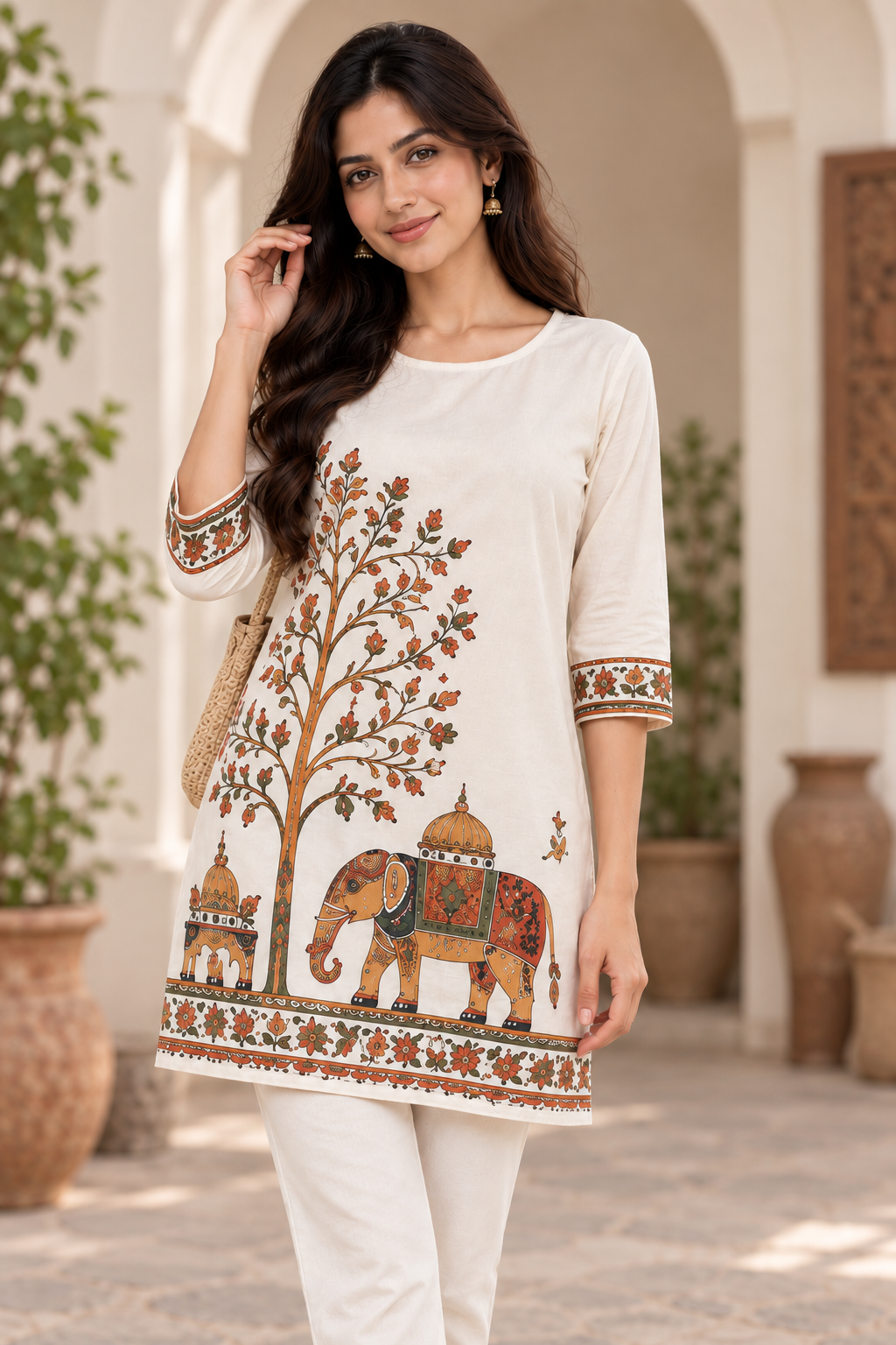 Still Here Still Blooming white Printed Kurti