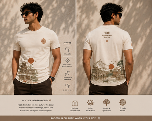 Regular fit Bharat Timeless Heritage T-shirt front and back model mockup