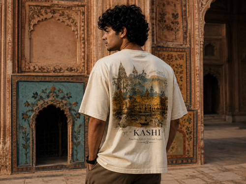 Kashi Oversized Tee model wearing heritage T-shirt