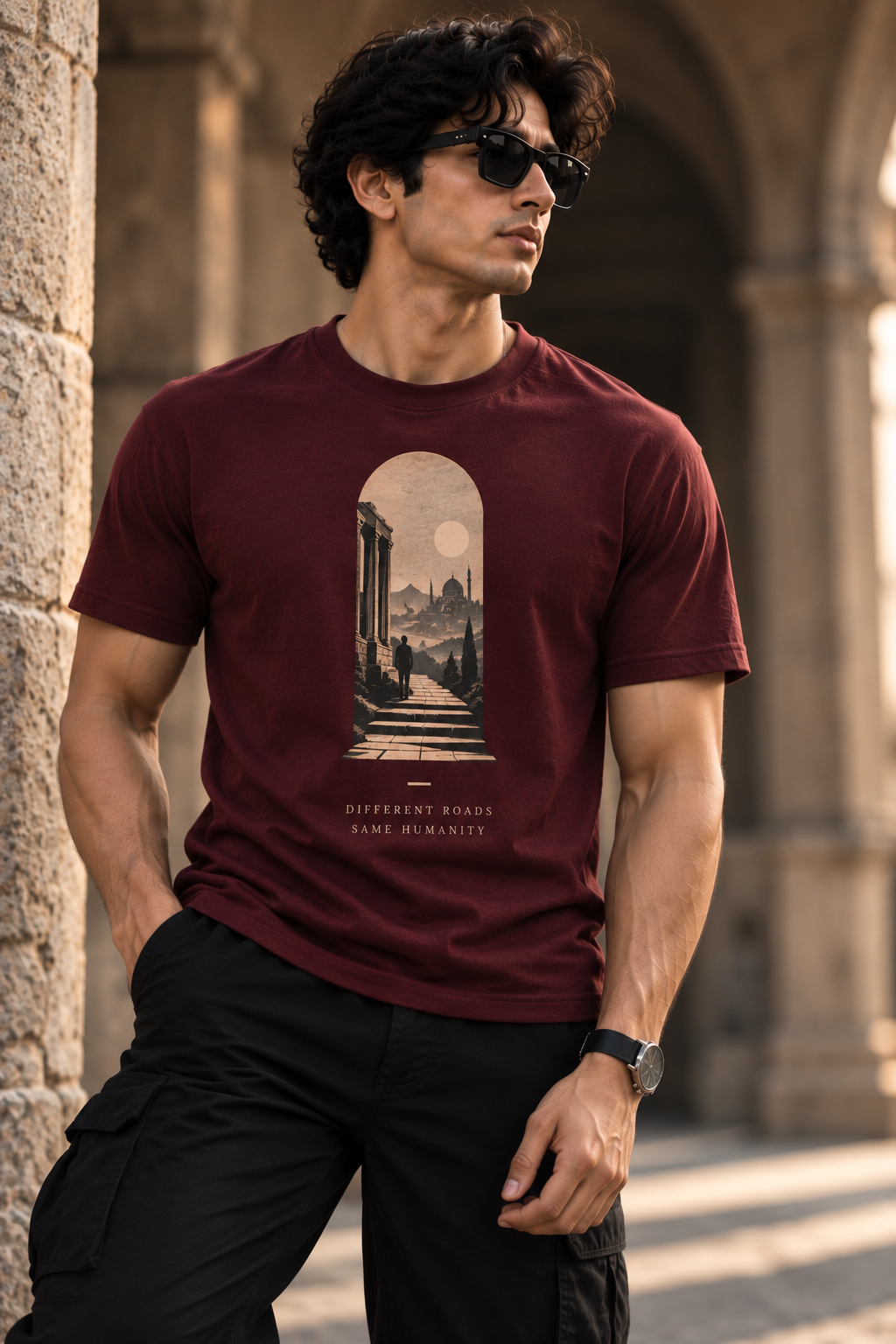 Different Roads Fitted T-Shirt – Heritage Maroon