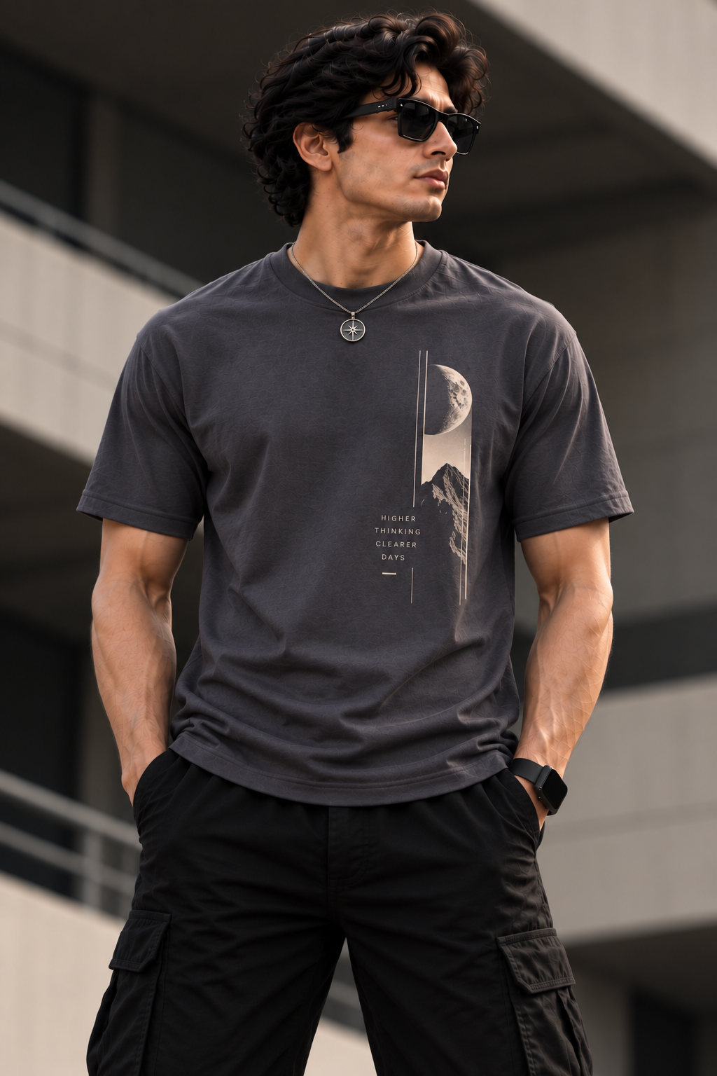 Higher Thinking Clearer Days Fitted T-Shirt – Charcoal