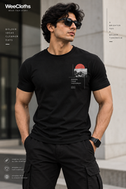 WeeCloths Higher Than Yesterday fitted black T-shirt front view