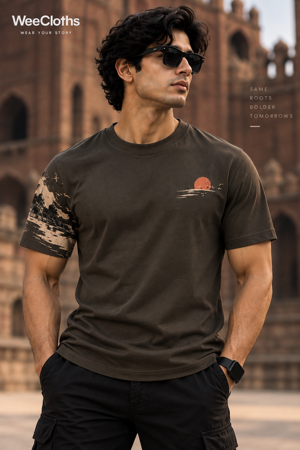 Indian Heritage Wrap T-Shirt – Charcoal Olive